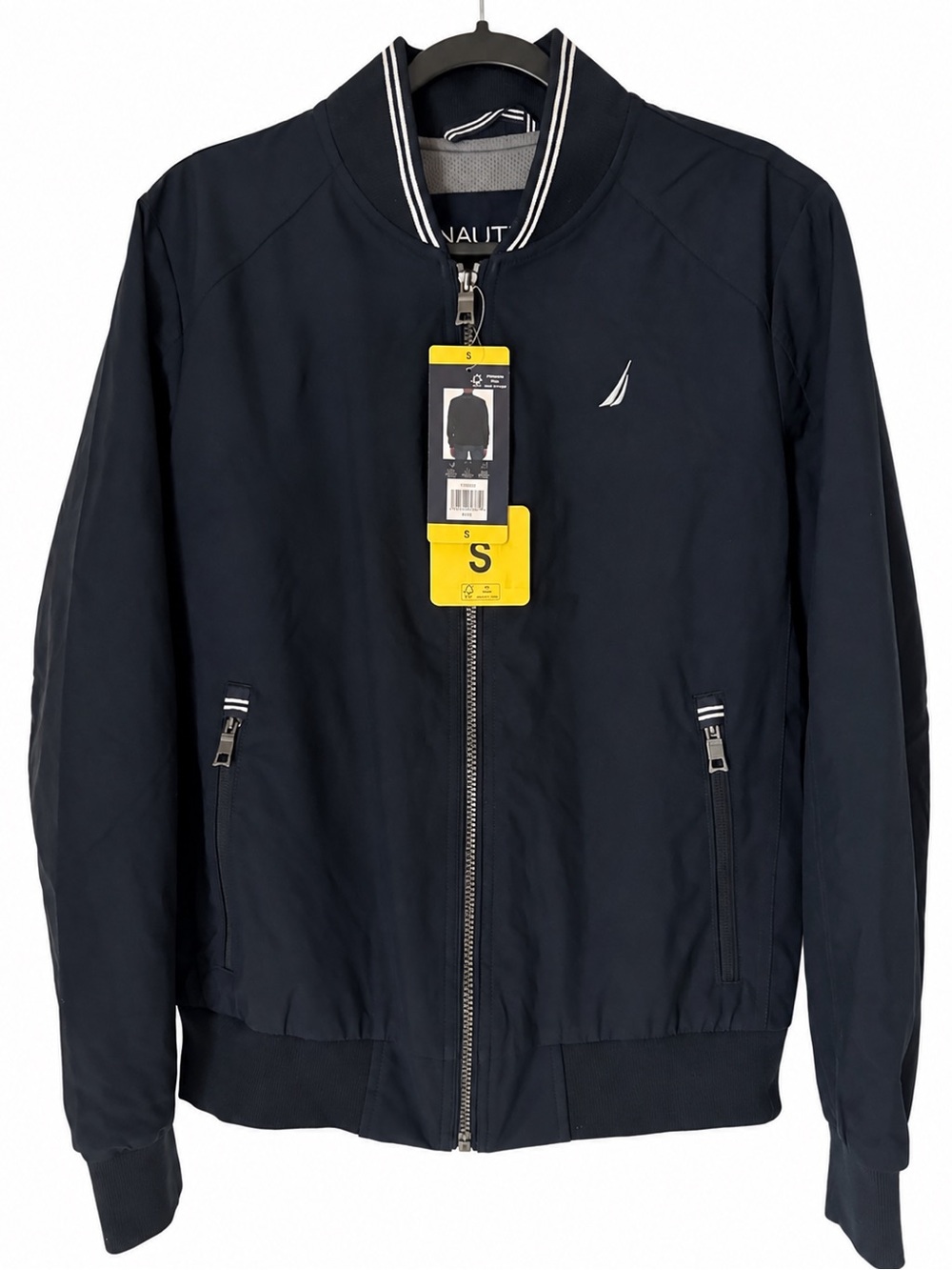 NWT Nautica Mens Navy Blue Bomber Full Zip Jacket Water Wind Resistant Stretch S